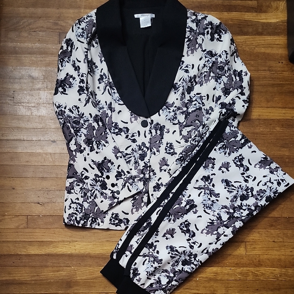 Massey's Floral Black and White Blazer and Pants Set